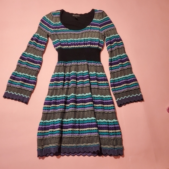 INC International Concepts Dresses & Skirts - Vintage Iconic Y2K 00s 2000s Scalloped Stripped Knit Dress Preppy Long Sleeve